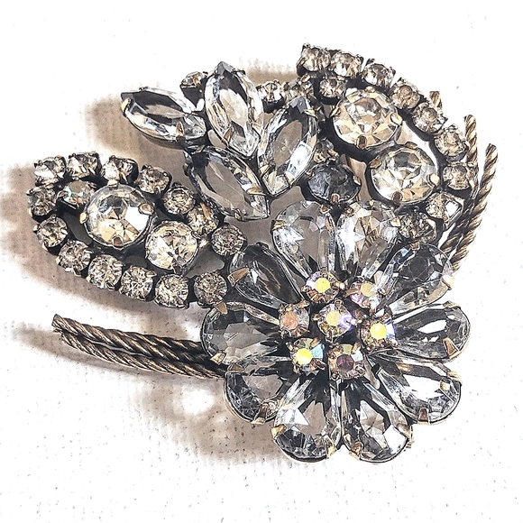 😳 Vintage High End AB Rhinestone Floral Flower Open Back Brooch Pin - Picture 4 of 9